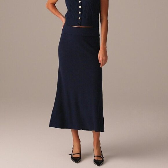 Foldover sweater midi skirt in merino wool blend - Picture 1 of 12